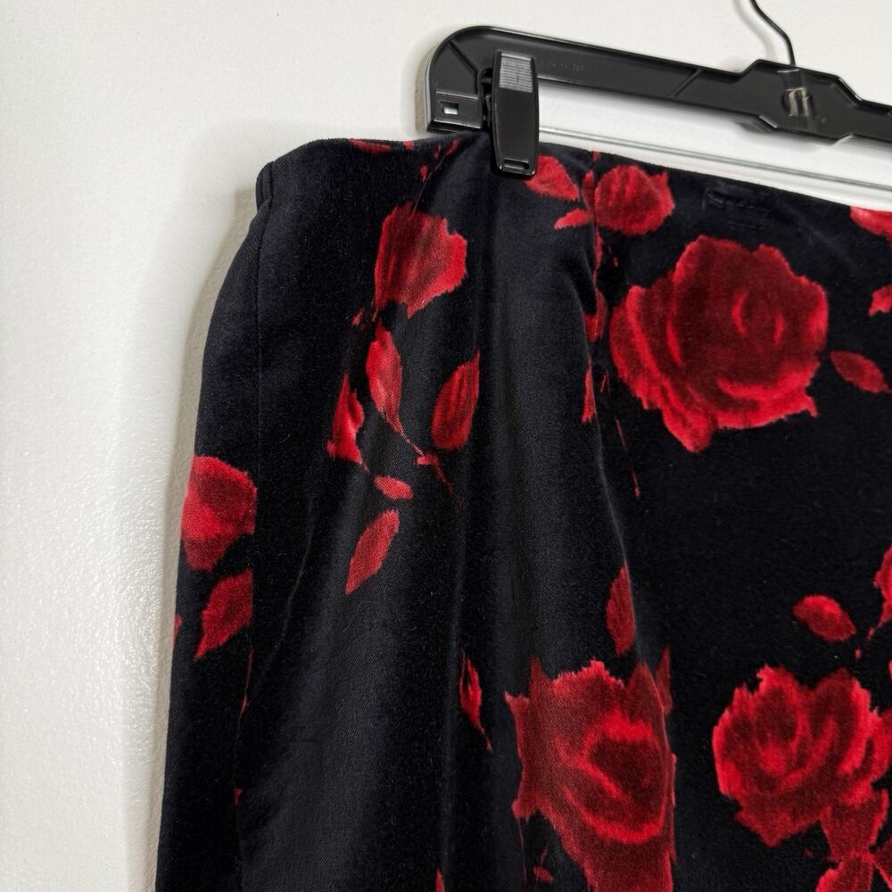 Talbots Red Rose Velvet Skirt 24W Holiday Statement Floral Pencil Skirt